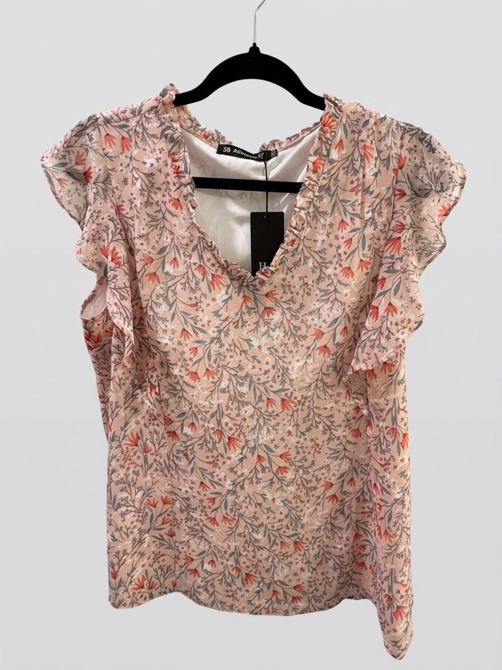 Floral Flutter Sleeve V-Neck Top - Pink